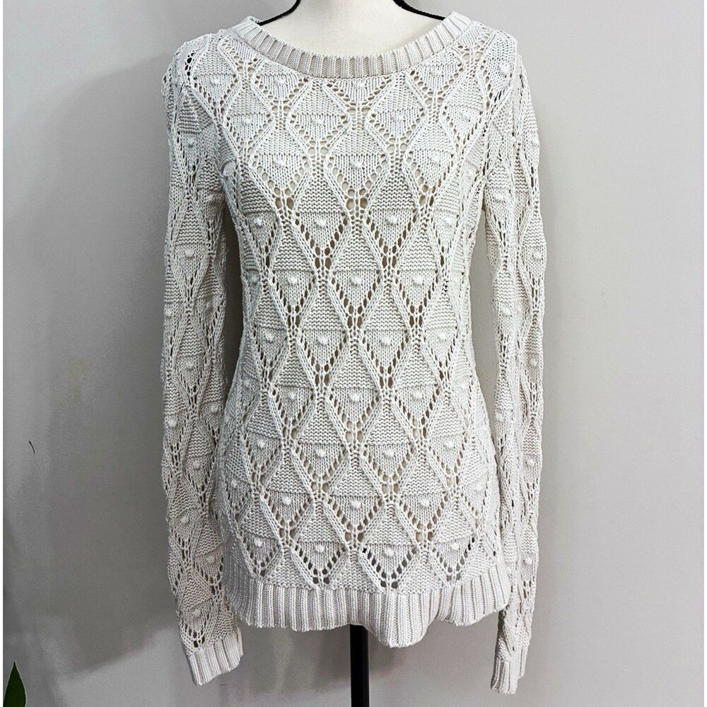 Tommy Hilfiger Open-Knit 100% Cotton Crewneck Pullover Sweater Long Sleeve S/P